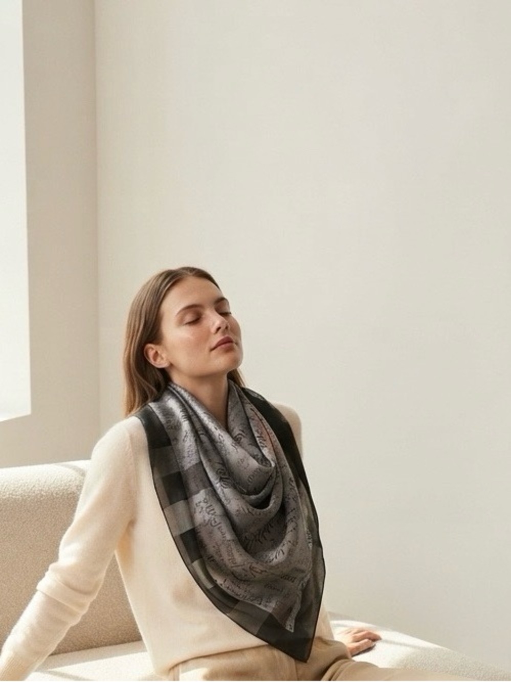2048 - Elegant Black & Gray Paris Script Silk-Feel Scarf